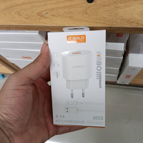 KIT CARREGADOR TURBO O'GOLD 30W USB/TIPO-C