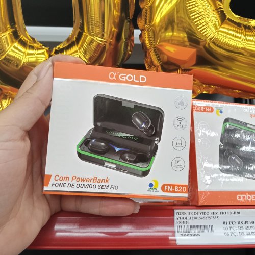 FONE DE OUVIDO BLUETOOTH COM POWER BANK O'GOLD