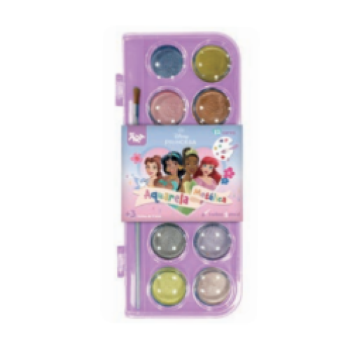 AQUARELA COM PINCÉL 12 CORES PRINCESAS