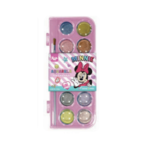 AQUARELA COM PINCÉL 12 CORES METALIZADA MINNIE