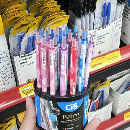 Caneta esferográfica retrátil escrita suave 
Preta, vermelho, roxo, azul, rosa