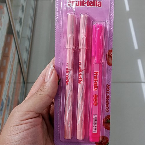 Kit canetas esferográfica e marca texto compactor fruit-tella
