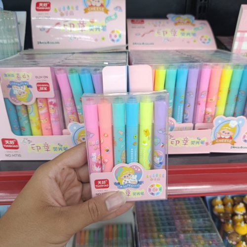 Conjunto 6 mini marca texto com carimbo