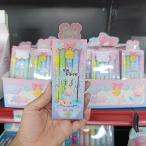 Conjunto de 12 cores marca texto com glitter