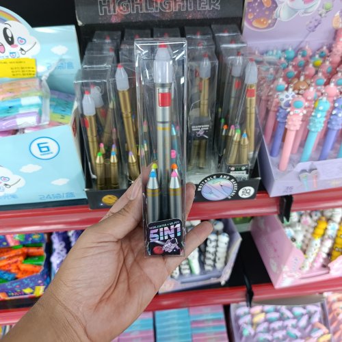 Conjunto caneta com marca texto 5in1