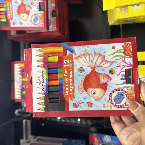 LÁPIS DE COR 12 CORES + APONTADOR