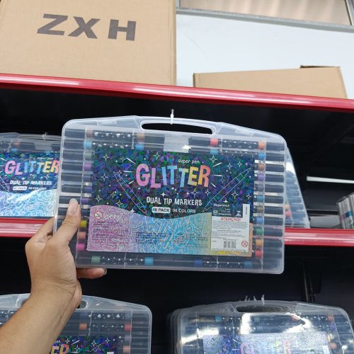 Conjunto de canetinhas com glitter pontas duplas 48 cores