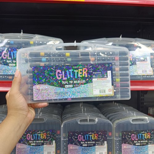 Conjunto 36 canetinhas com glitter pontas duplas 72 cores