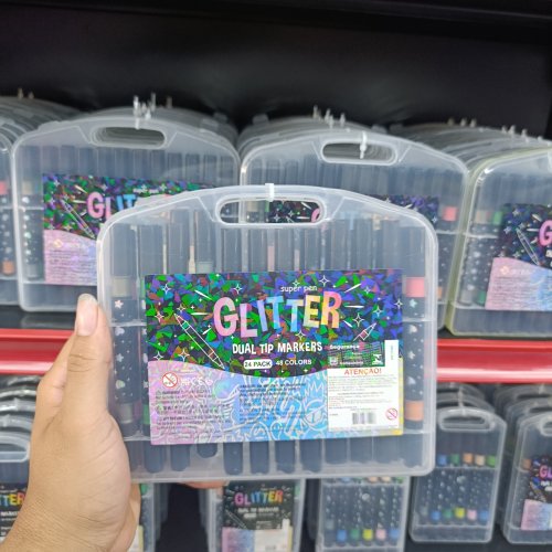 Conjunto 24 canetinhas com glitter 48 cores
