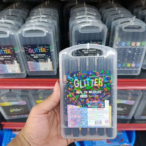 Conjunto 12 canetinhas com glitter pontas duplas 24 cores