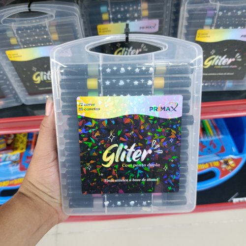 Conjunto 36 canetinhas com glitter pontas duplas 72 cores