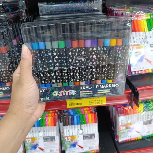 Conjunto 48 canetinhas com glitter ponta dupla 96 cores