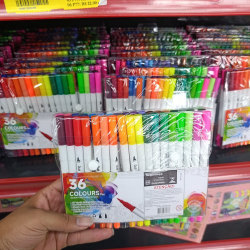 36 canetas pincel ponta dupla