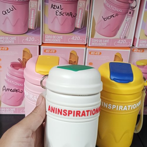 Copo garrafa térmica com canudo e alça 420ml