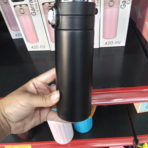 Garrafa inox com termômetro push lisa 420ml