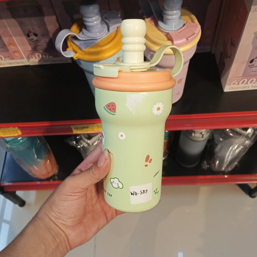 Copo garrafa térmica com alça e canudo 600ml