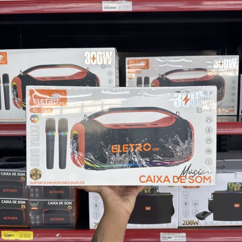 CAIXA DE SOM ELETRO MEX C/ 2 MICROFONES