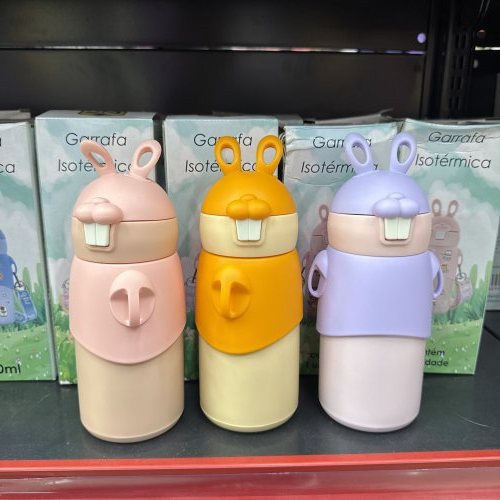 GARRAFA DE INOX 450ML COELHINHO C/ CANUDO E ALÇA