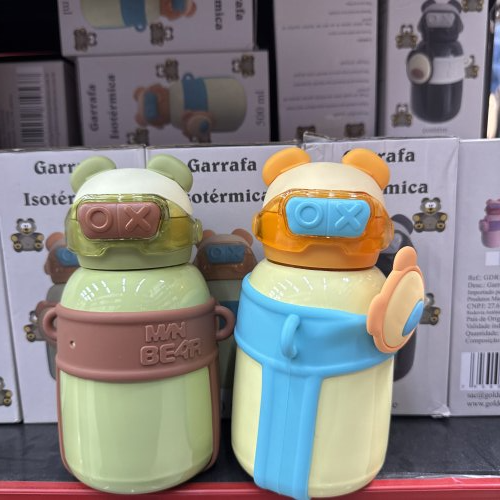 GARRAFA DE INOX URSINHO C/ ALÇA E CANUDO 500ML