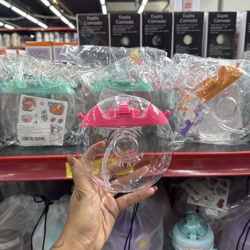 GARRAFA DE PLÁSTICO 380ML C/CORDINHA E ADESIVO