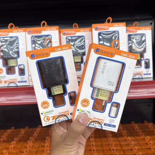 CARREGADOR TURBO 48W ONEX 2 SAÍDA USB E TIPO C CABO IOS